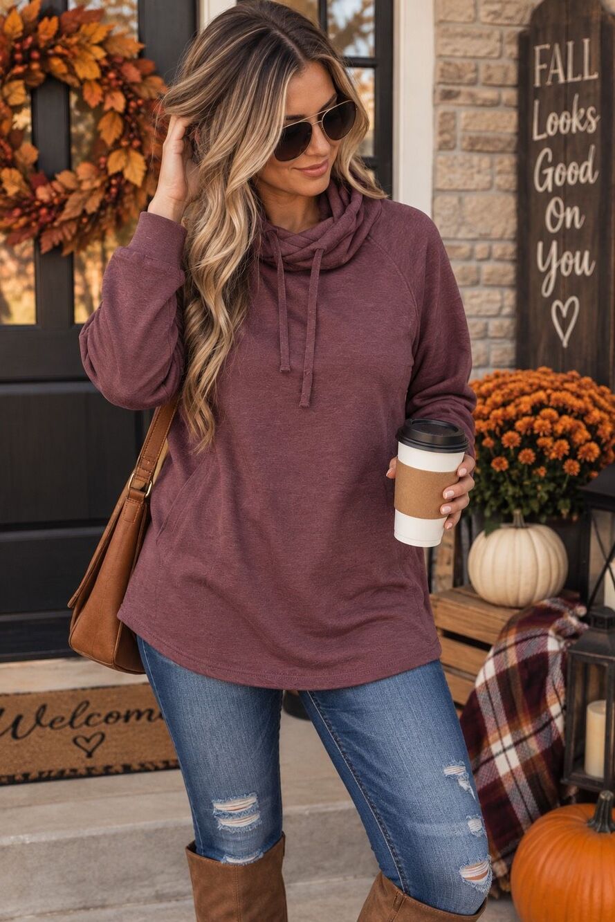 32 Degrees Heat Women’s XL Purple Cowl Neck Pullover Sweatshirt Tunic Top